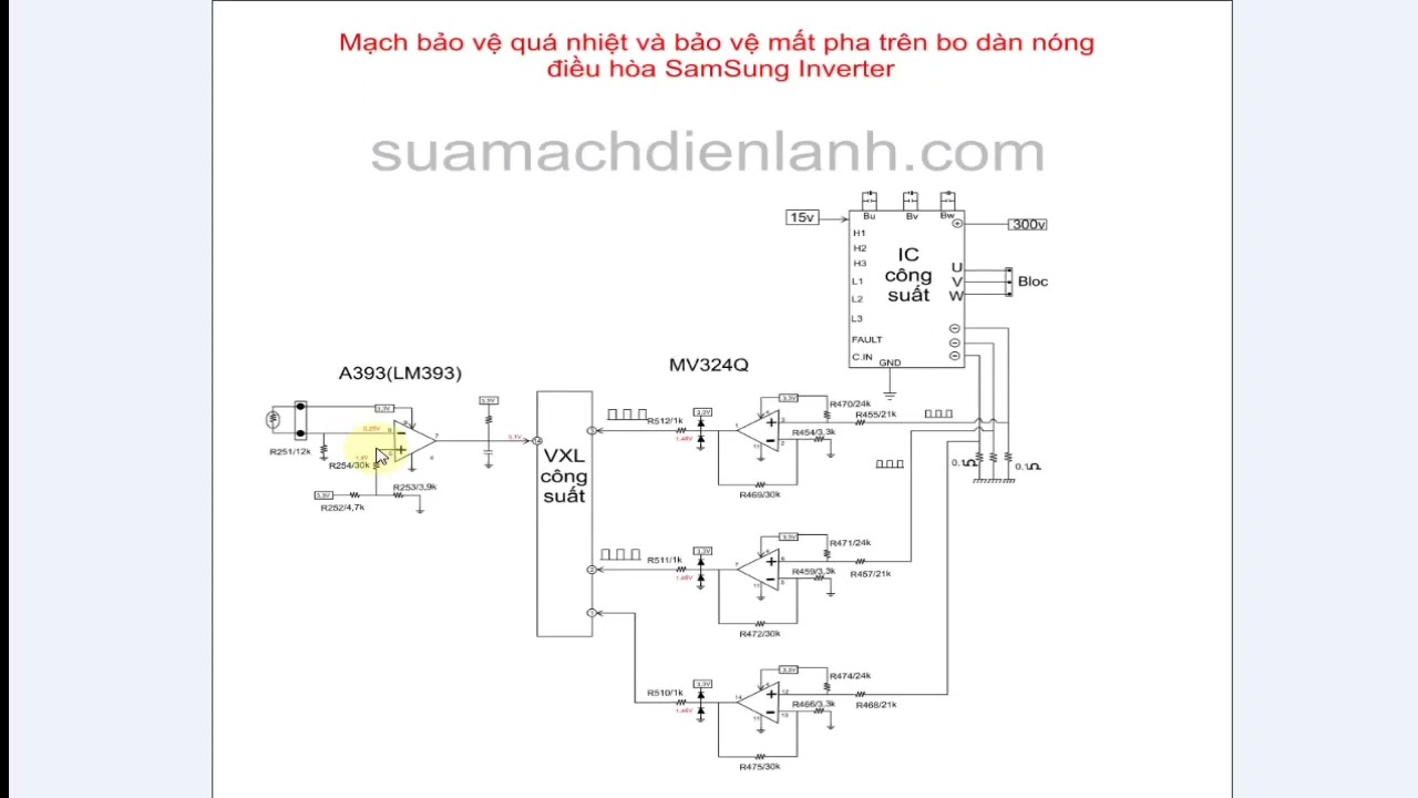 Mạch bảo vệ quá nhiệt và mạch bảo vệ mất pha trên bo dàn nóng điều hoà samsung inverter