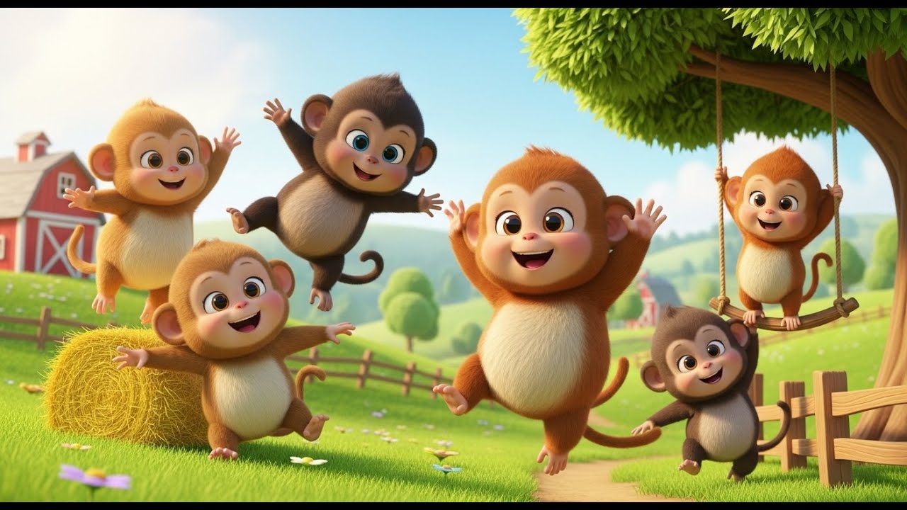 Five Little Monkeys on Macdonald Farm | Funny Animal Song