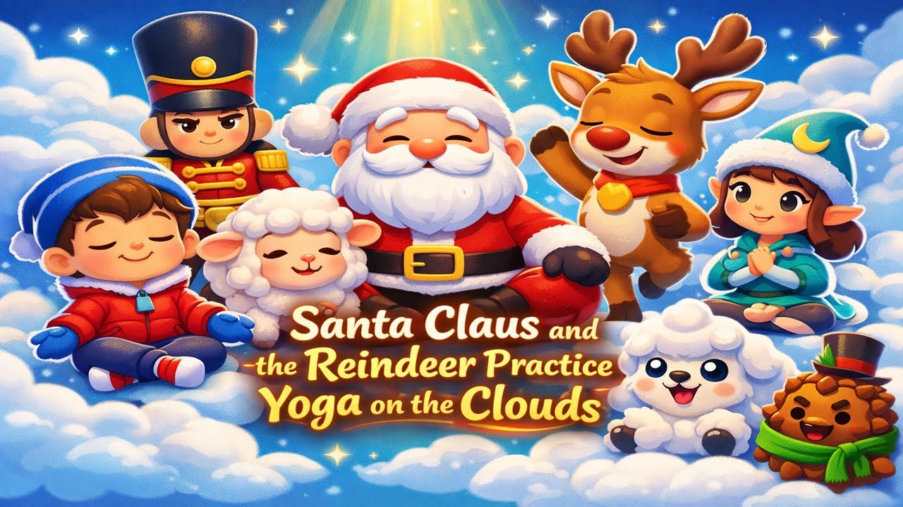Santa Claus and the Reindeer Practice Yoga on the Clouds | Finn & Dolly | 3D Cartoon for Kids