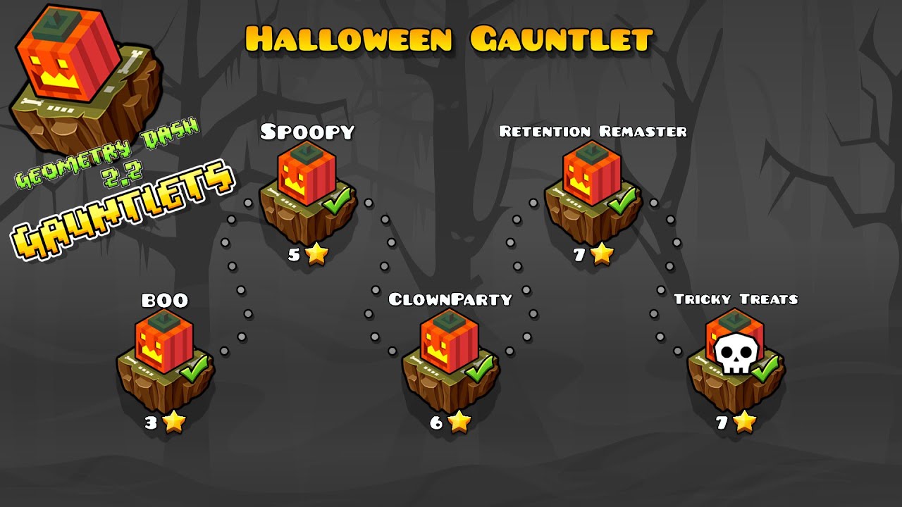 Halloween Gauntlet - All Levels (All Coins + Rewards) | Geometry Dash 2.2