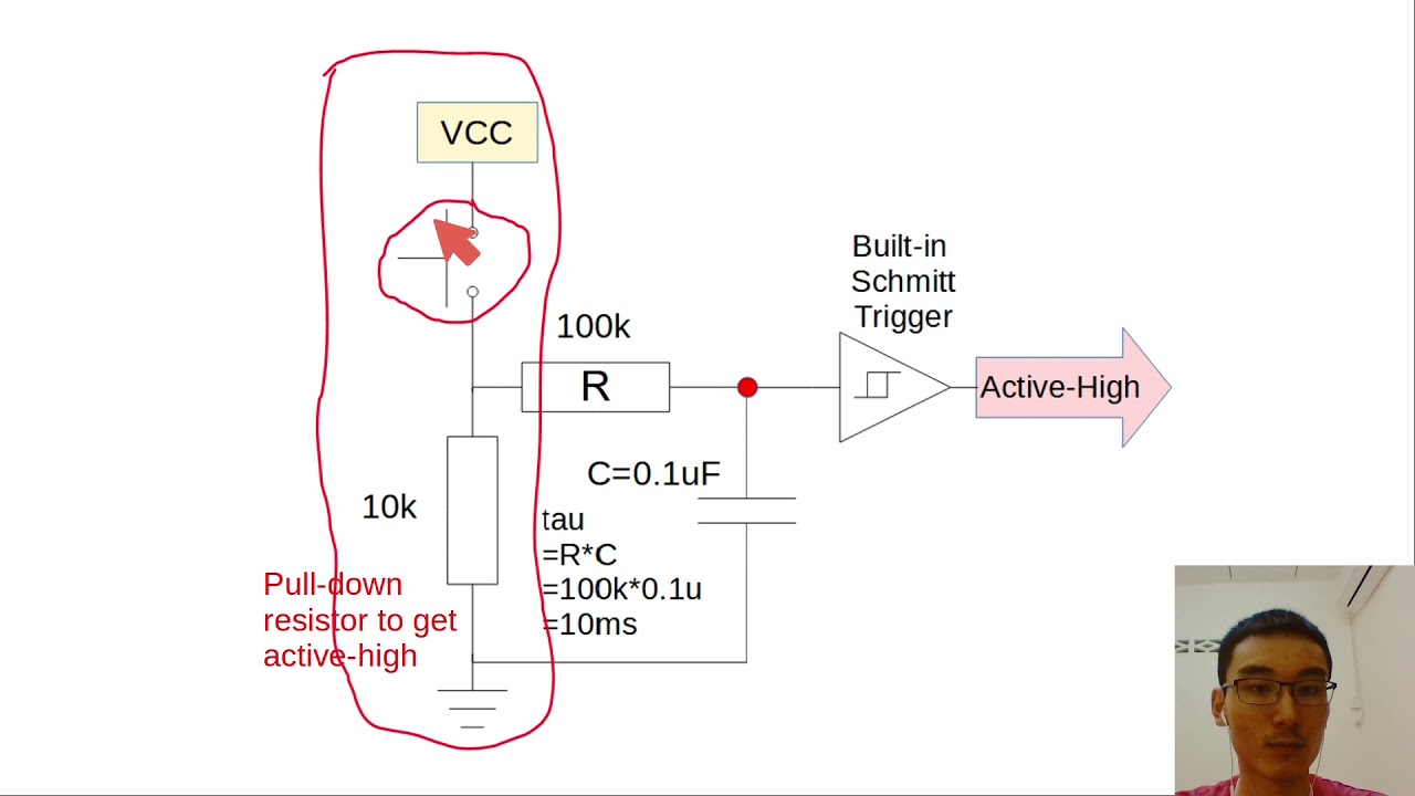 CPLD Input Push Button Debouncing with Capacitor & Built-in Schmitt Trigger