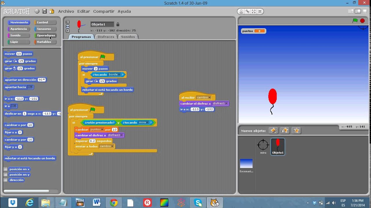 Juego de explotar globos en Scratch