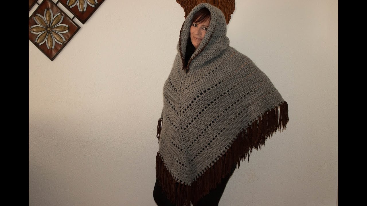 Como tejer poncho con capucha y flecos (Crochet)
