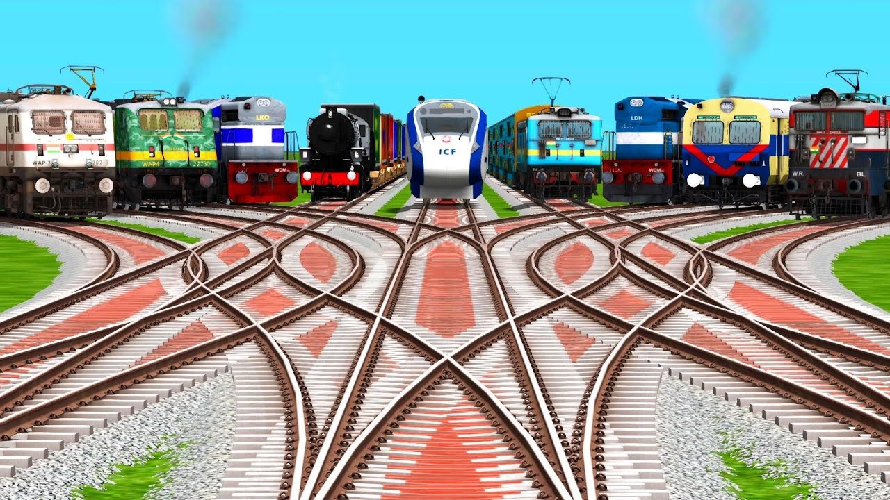 9 Indian Trains Crossing By Curved Railroad Risky Tracks | indian railways | train simulator classic