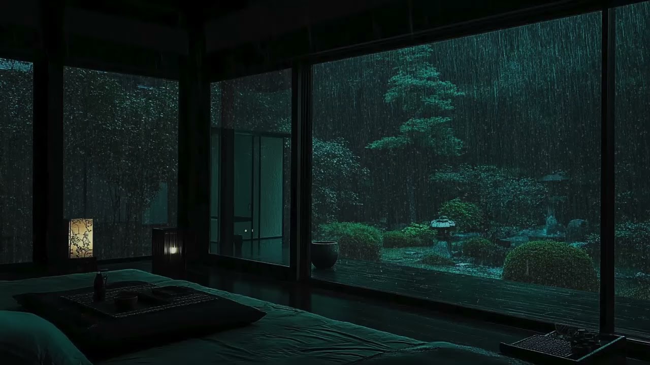 Rainy Night Escape: Dark Bedroom & Night Garden Ambience | Transform Your Room Into a Retreat