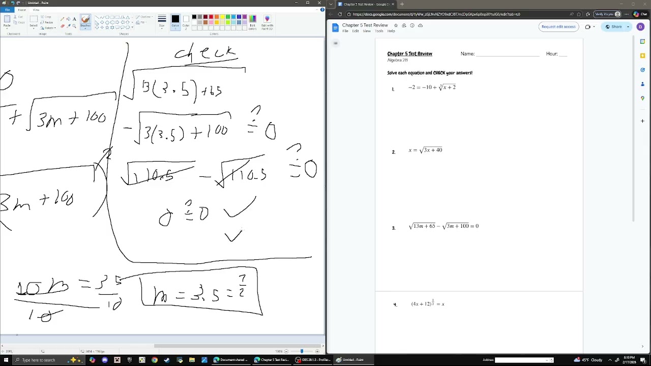 Algebra 2B Chapter 5 Test Review