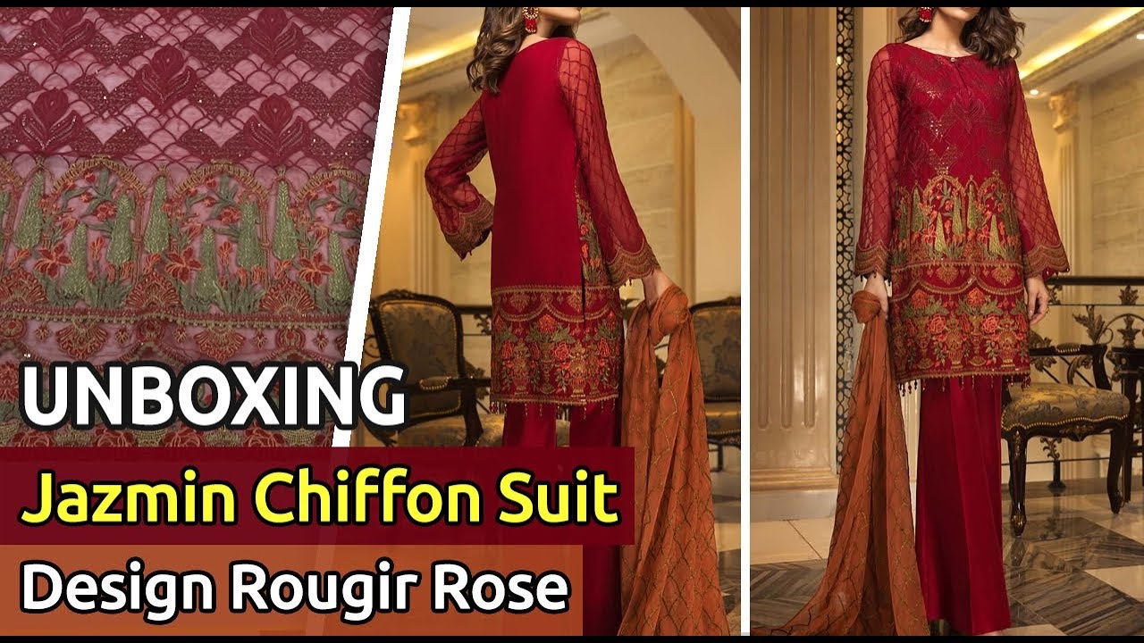 New JAZMIN Chiffon Suit 2019 | Unbox | Latest Pakistani Dress Design Rougir Rose