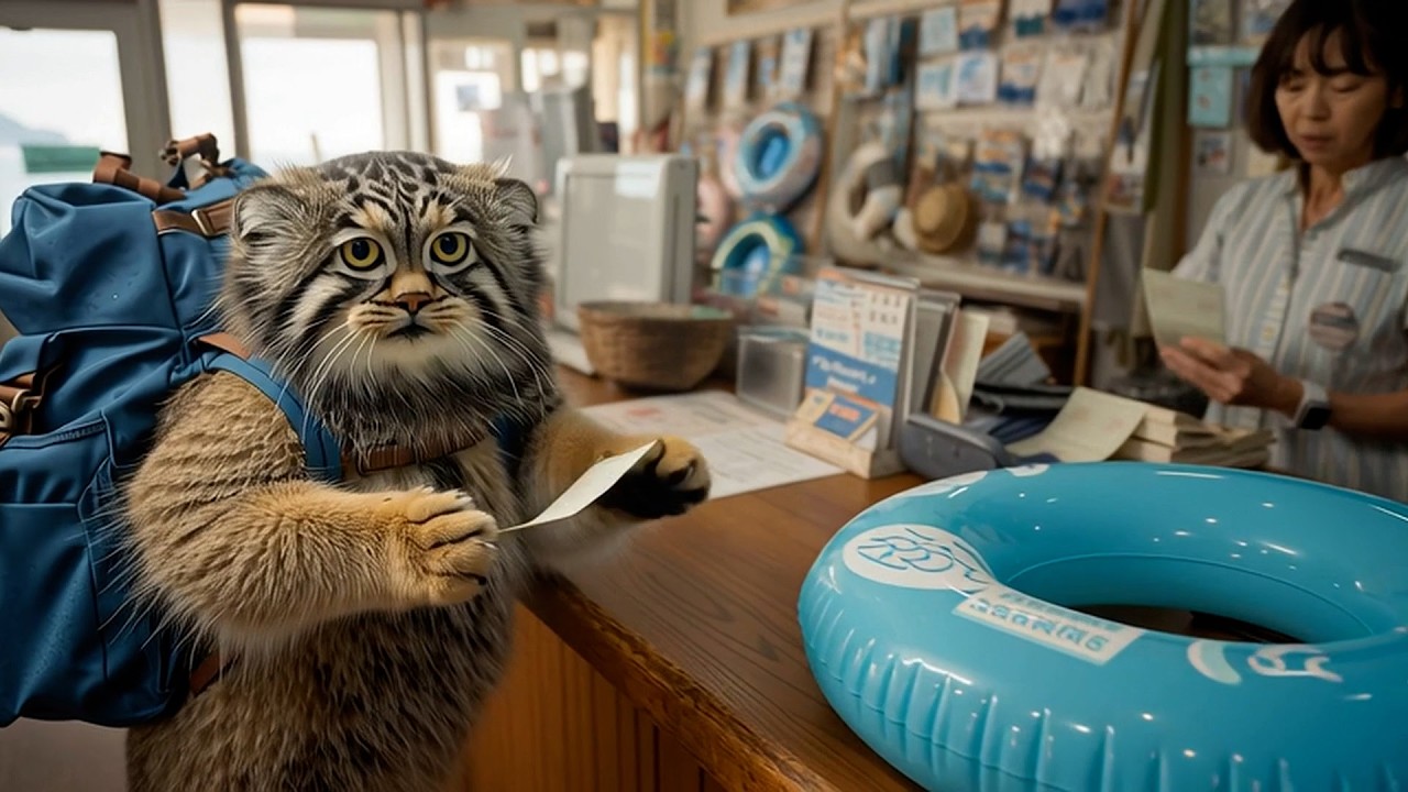 AI Pallas’s Cat Enjoys His Day with a New Float Ring