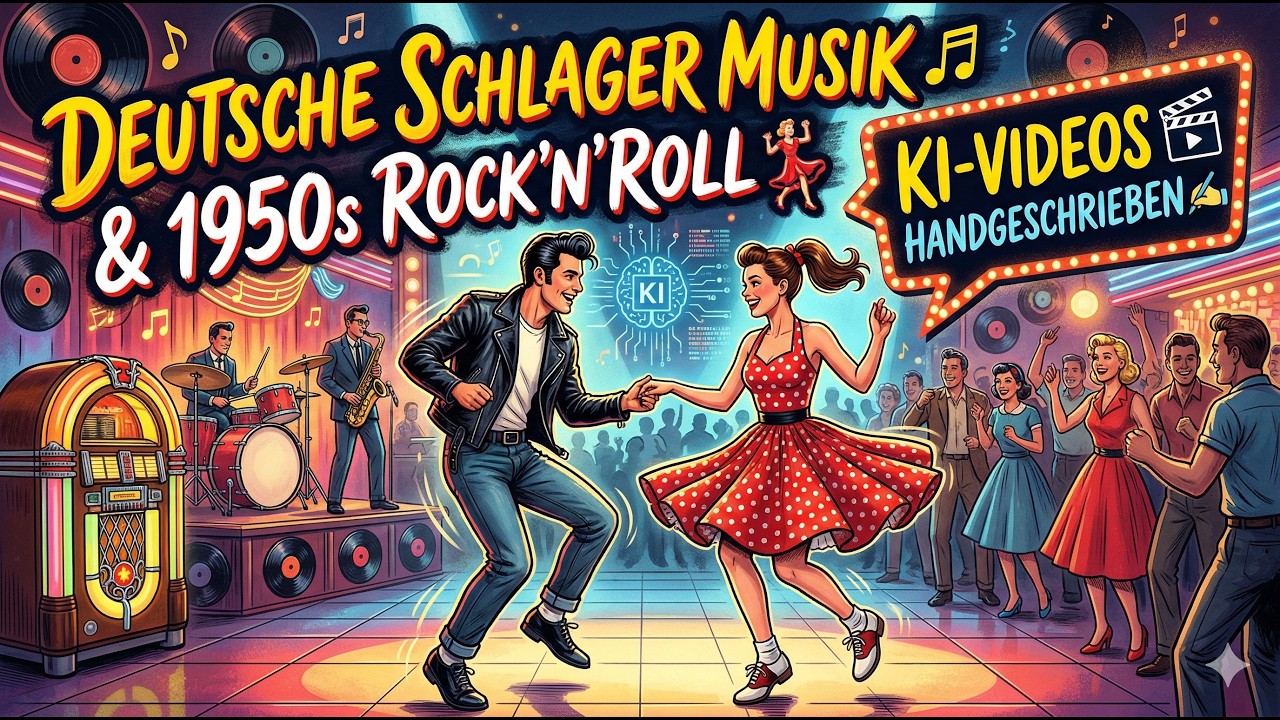 Deutsche Schlagermusik🎶1950er Rock and Roll💃KI Videos🎬Die Eisdiele rockt + Heut&rsquo; brennt die Musikbox