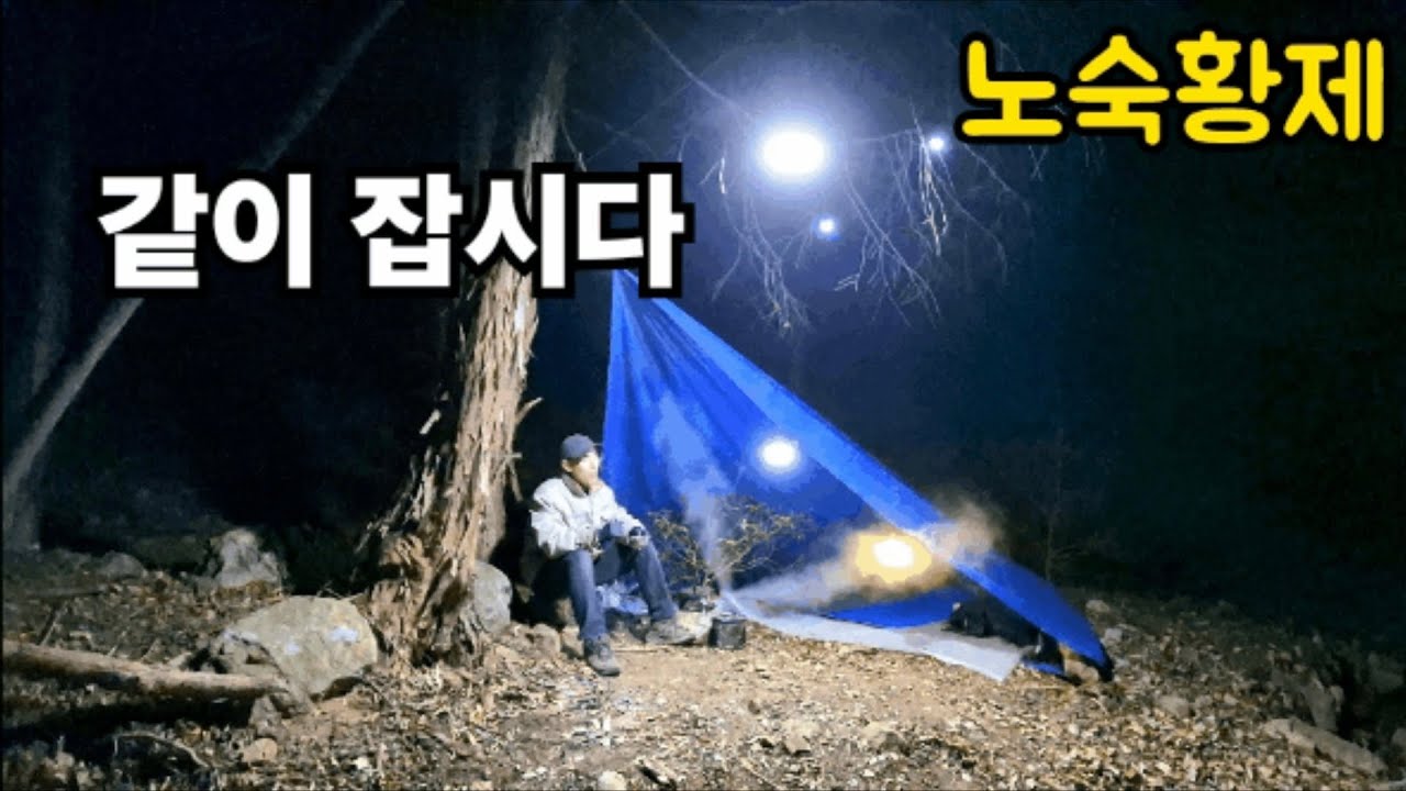 야생비박캠핑 추운 겨울 숲속 계곡 김장봉투에 침낭넣고 텐트없이 양파 쪄먹고 가래떡 먹고 생존의 하룻밤 백패킹 비화식냄비 