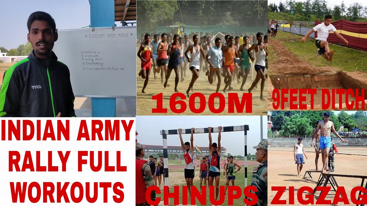 INDIAN ARMY RALLY FULL WORKOUTS || PART-2 || 1600M, CHINUPS, 9FEET DITCH, ZIGZAG BALANCE