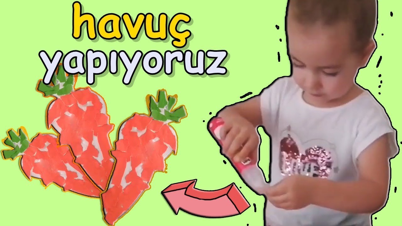 Montessori etkinliği - yırtma yapıştırma tekniği ile havu&ccedil; yapıyor Asya 🥕🥕🥕