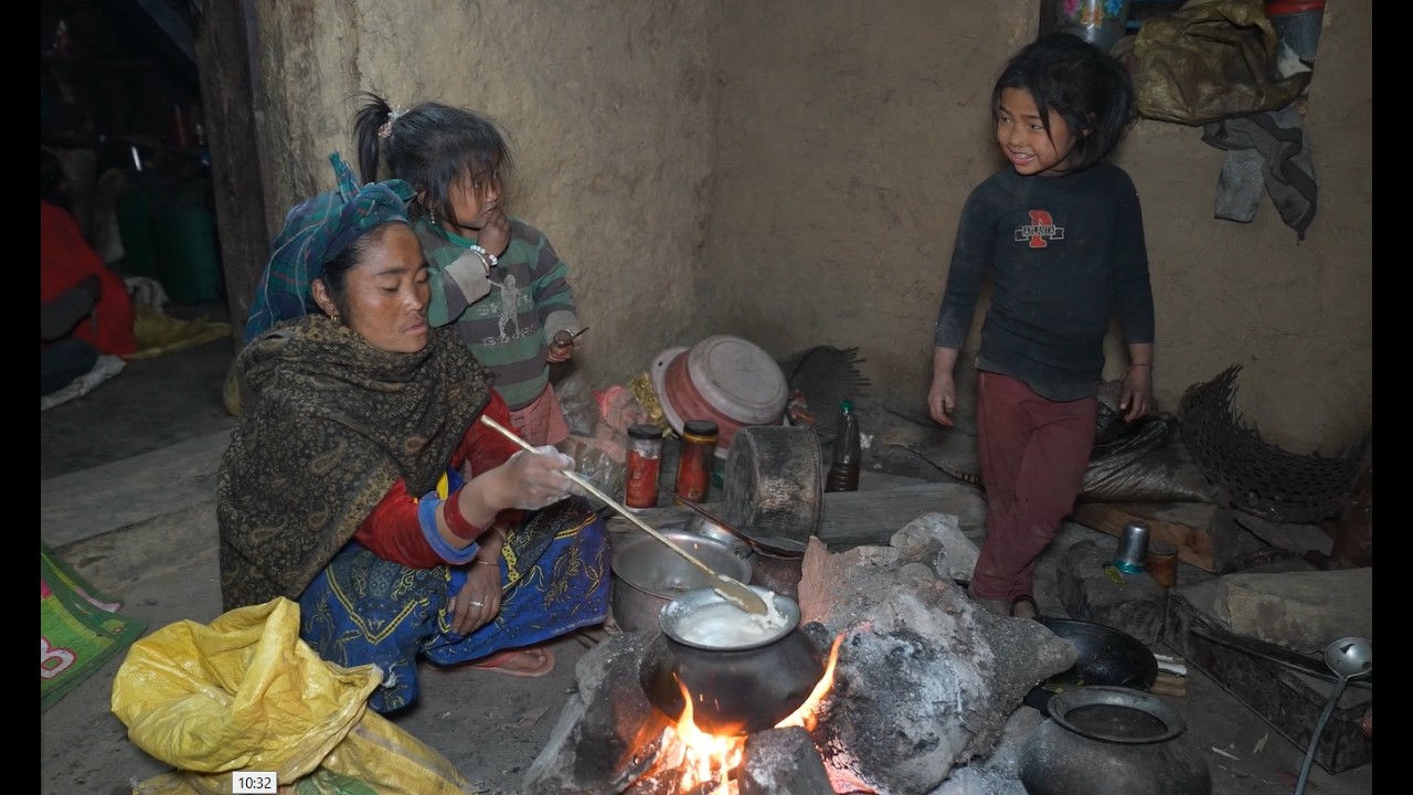 Cooking vegetable dishes of colocasia and pumpkin in the village ll village life