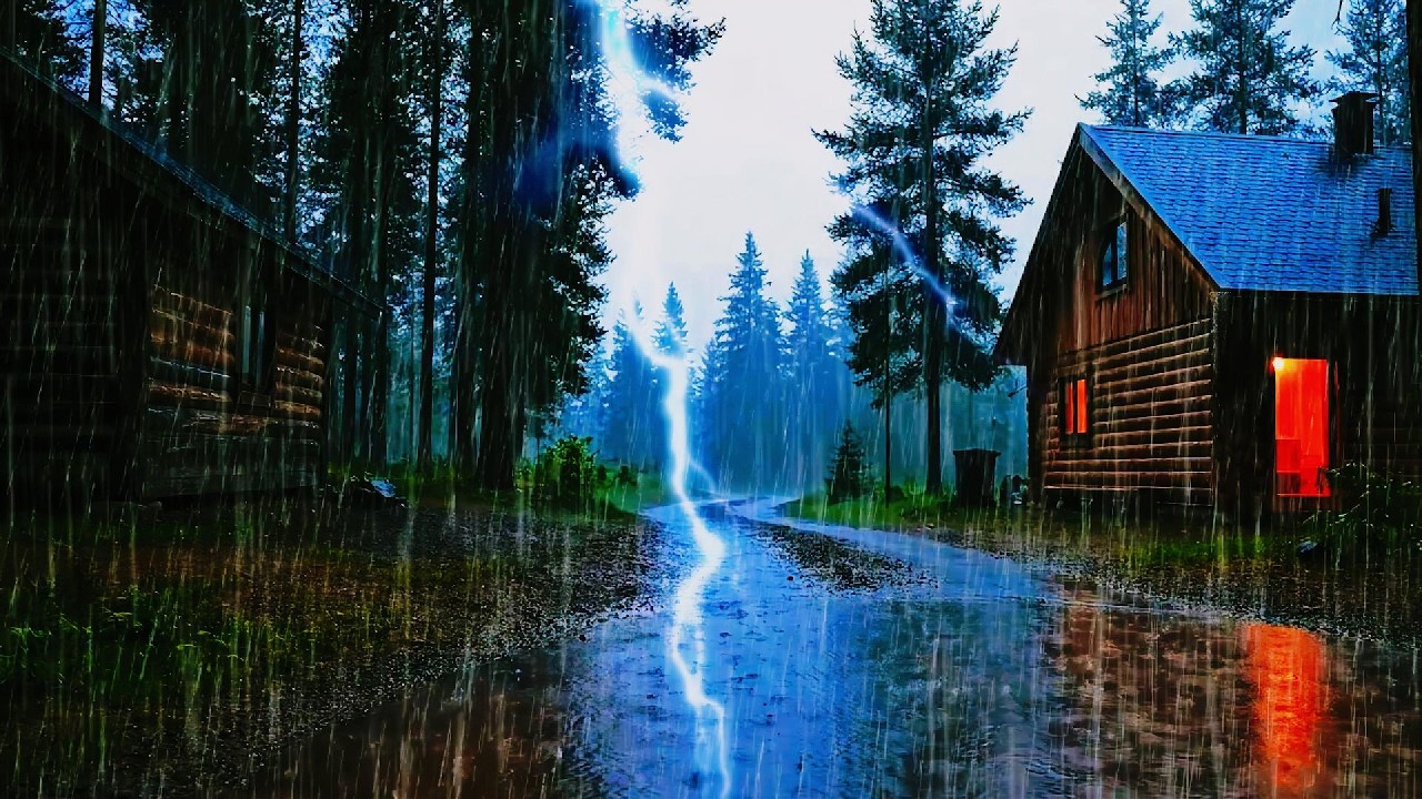 Fall Asleep in 3 Minutes 🌧️Heavy Rain and Thunder on Nature Forest for Deep Sleep and Stress Relief
