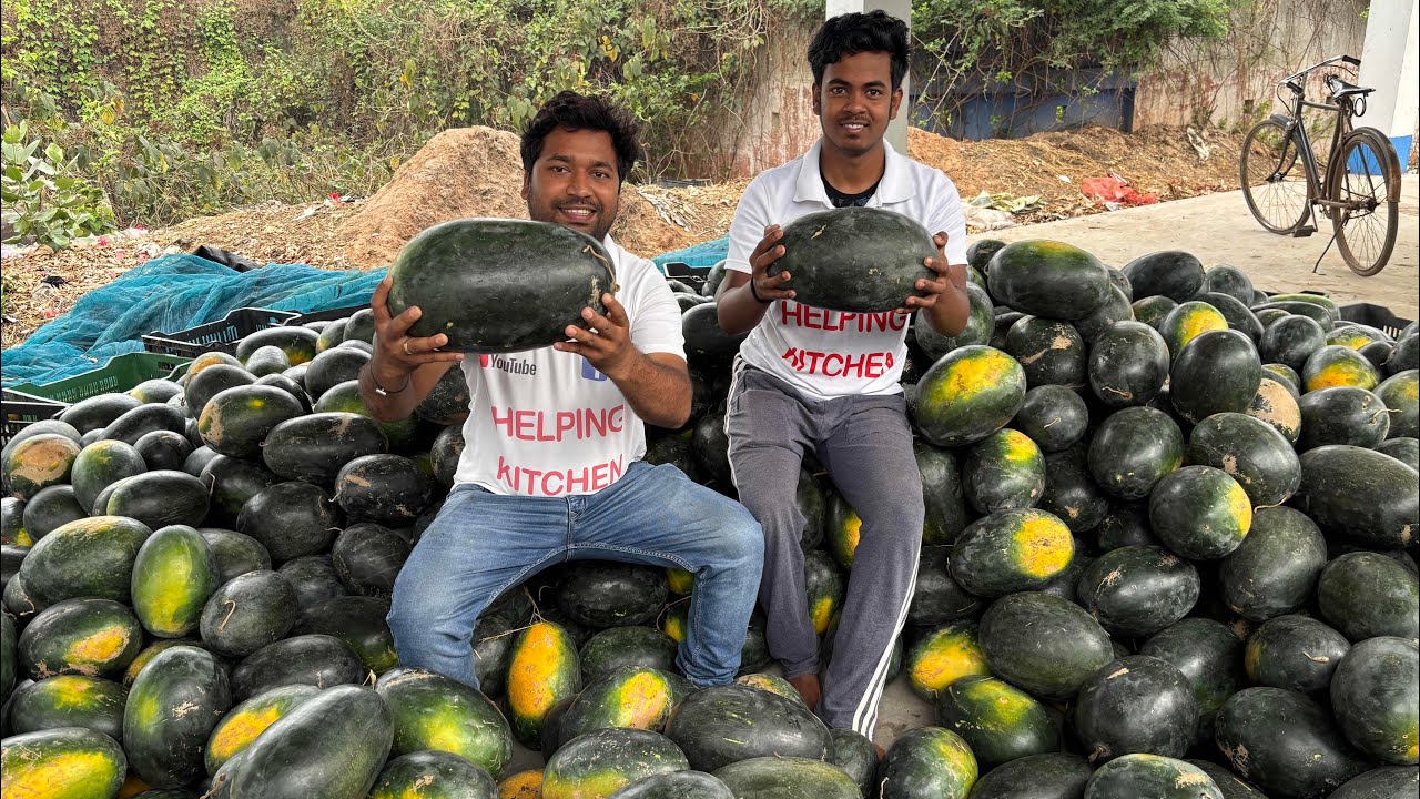 Special watermelon juice || 50 KG watermelon juice making for village poor people || Helping Kitchen