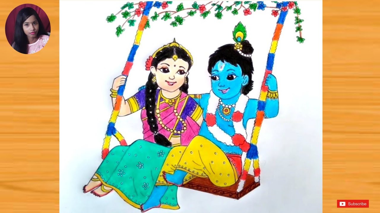 How To Draw Cute Radha Krishna On A Swing ||Jhulanyatra Special Radha Krishna Drawing For Beginners