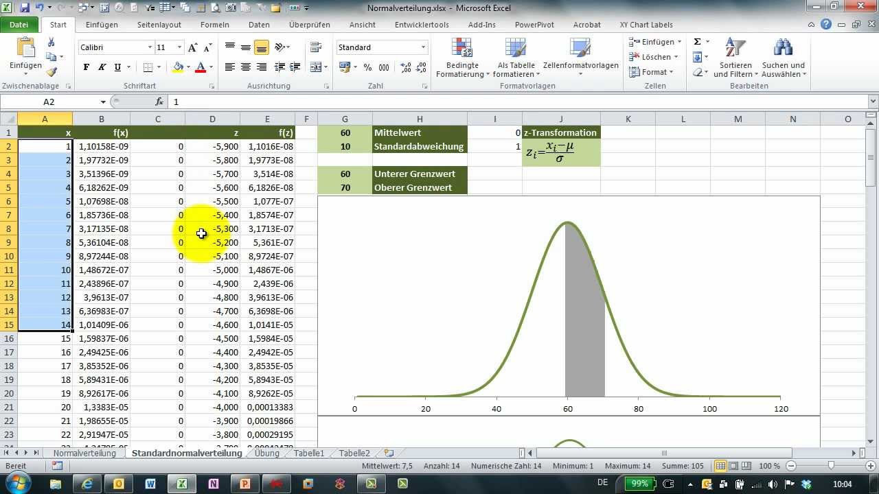 Excel # 298 - z-Transformation und Standardnormalverteilung - STANDARDISIERUNG und NORM.S.VERT