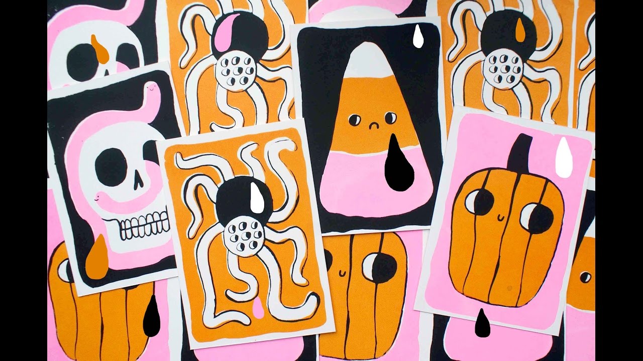 SCREEN PRINTING HALLOWEEN CARDS AT HOME! Screen Printing With Eva!