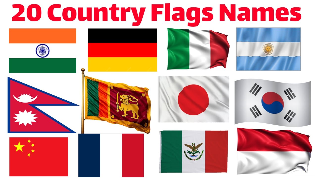 20 Country Flags Names for Kids | Learn 20 World Flags in English | Educational Video