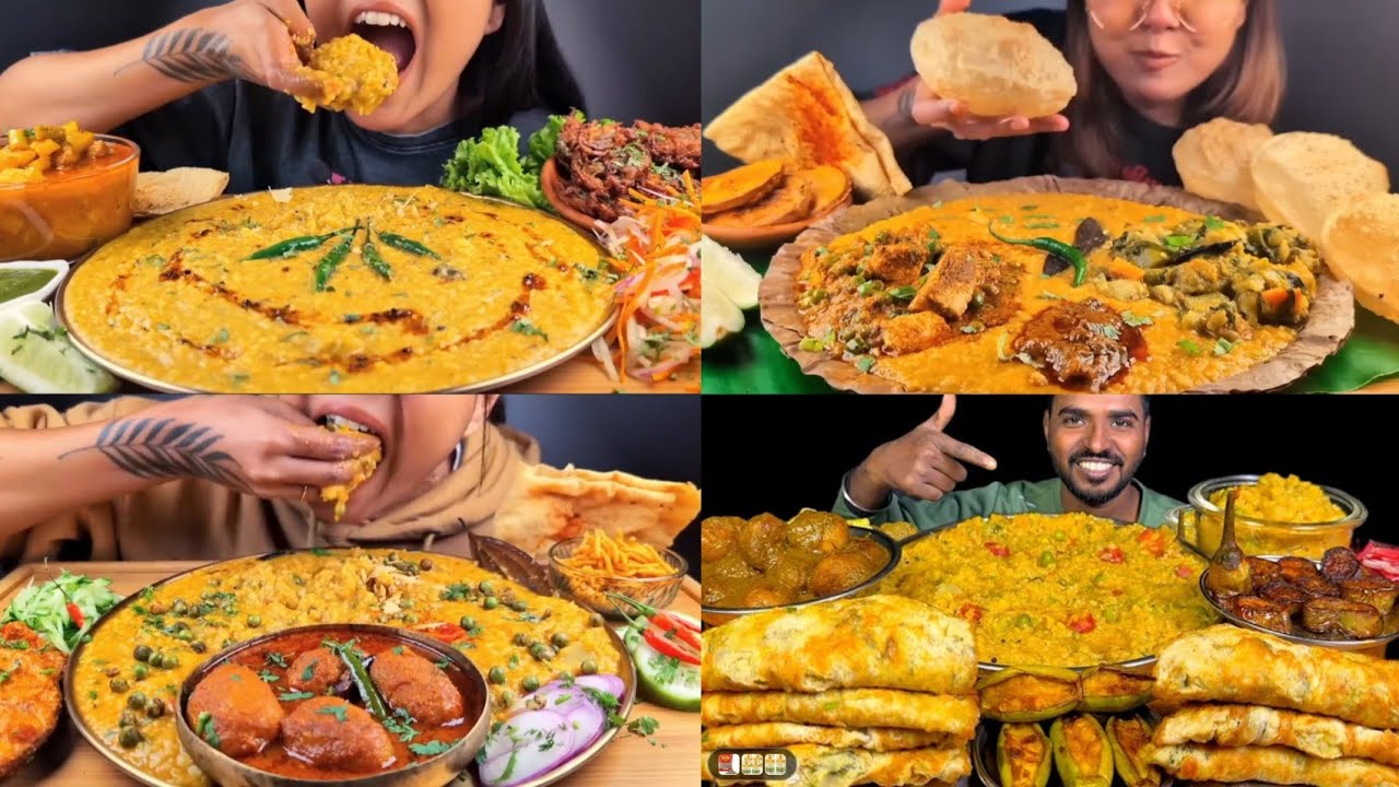 ASMR EATING LOTS OF BENGALI KHICHDI WITH EGGS, ALUR DUM #asmreating #mukbang 
