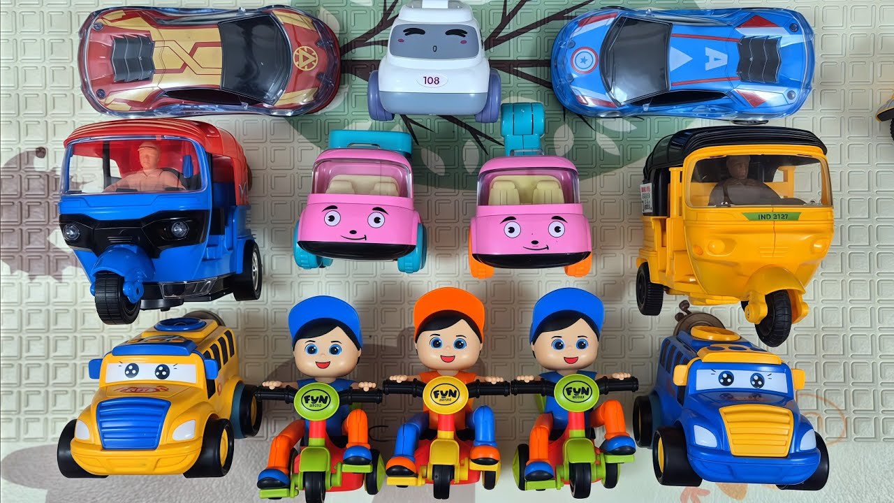 Sports Car 🚗 Construction Truck 🚛 Baby Bus 🚌 Auto Rickshaw 🛺 Ambulance & Tricycle for Kids