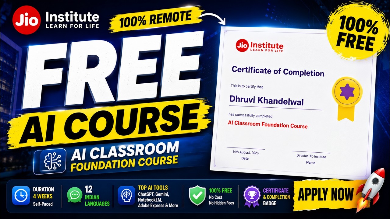 Jio FREE AI Course 2026 🤯 | 100% Free + Certificate | Apply Now