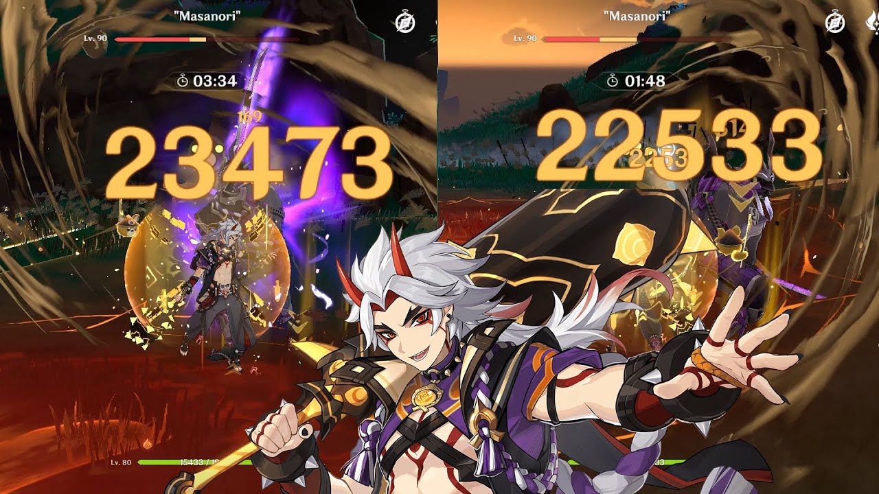 Arataki Itto R1 Whiteblind vs R1 Serpent Spine Damage Comparison