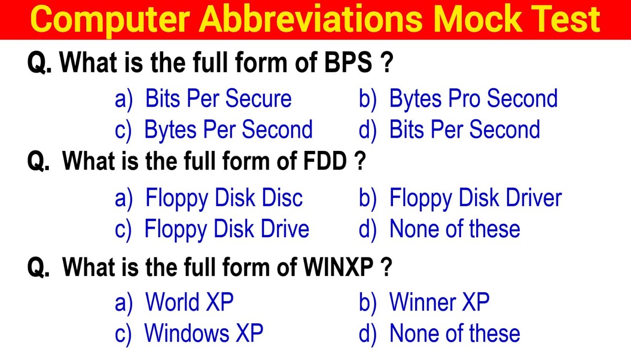 Computer Abbreviations MCQ Questions and Answers