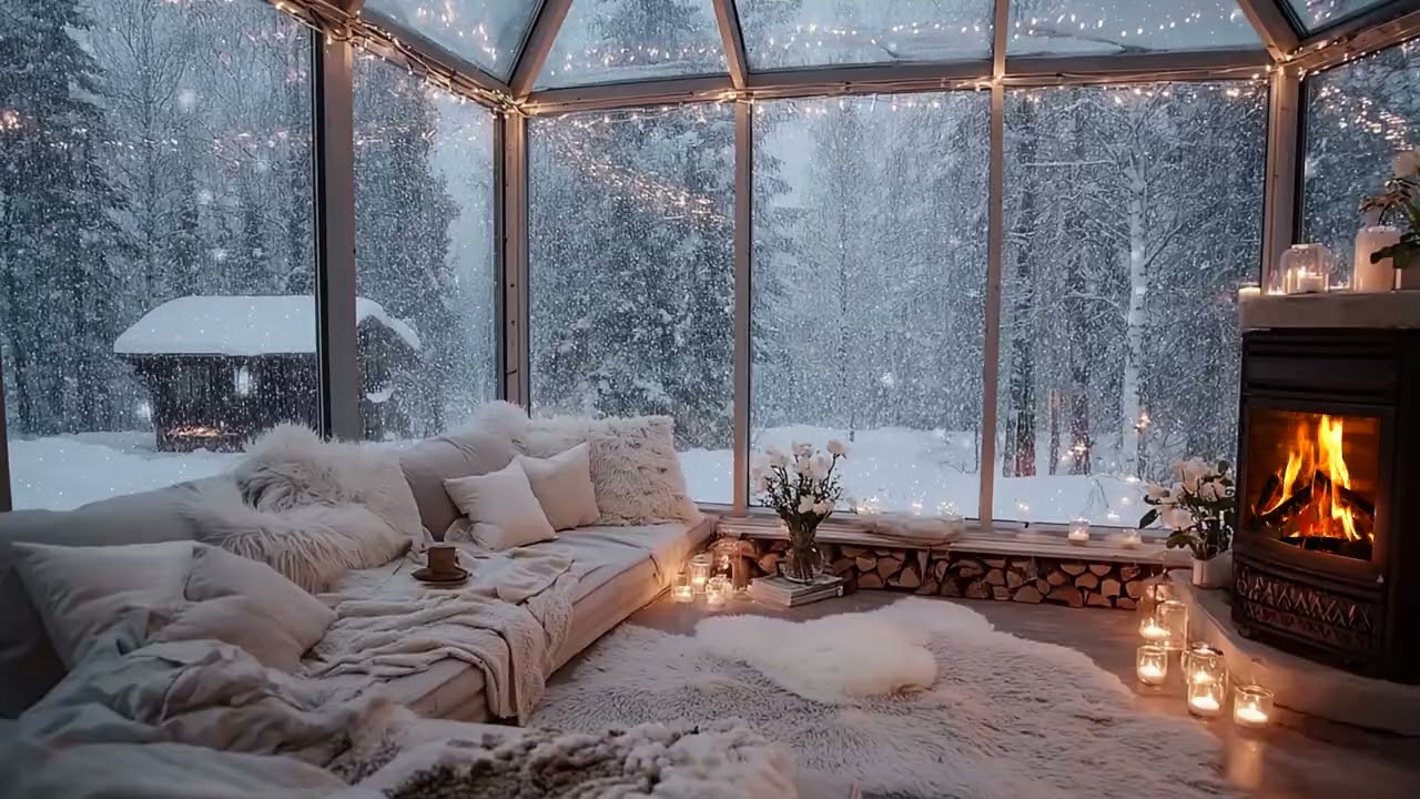 Quiet Winter Study Space ❄️ Soft Lounge Piano with Fireplace Ambience for Clear Focus
