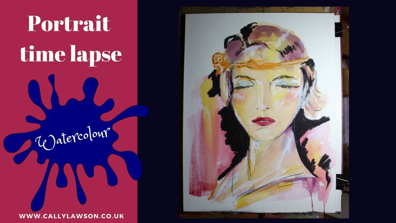 Portrait painting time lapse in watercolour, charcoal & chalk