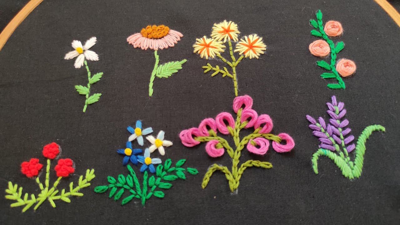 Hand Embroidery : 8 Different Mini Flowers ideas / Pretty Flowers/ Minimal Embroidery Ideas