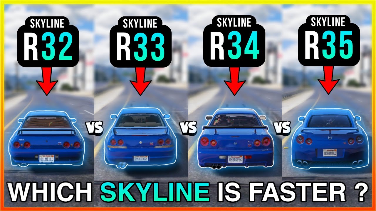 GTA 5 : NISSAN SKYLINE GT-R R32 VS R33 VS R34 VS R35 TOP SPEED 😱