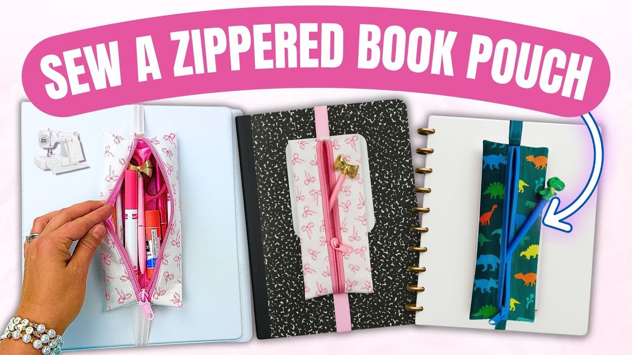 Sew an EASY Zippered Book Pencil Pouch Bookmark with Elastic (ANY size Notebook, Binder, Journal)
