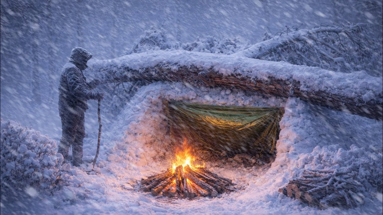 3 Days ALONE in Heavy Snow | Building a Warm Shelter Under a Tree _ Winter Camping