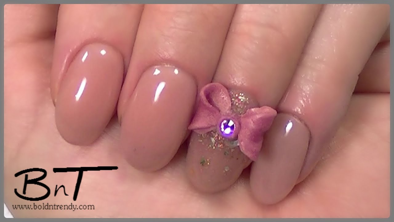 Natural Acrylic Nails Setp by Step - Nude/Natural Almond Shaped Nails with high 3D design (E038)