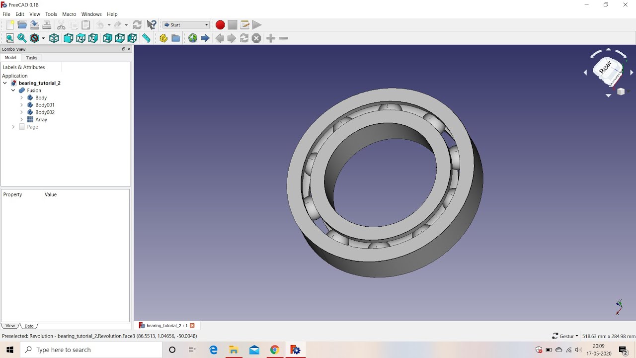 FreeCAD Tutorial ; Bearing CAD ; CAD Model of Bearing ; Ball Bearing CAD model.
