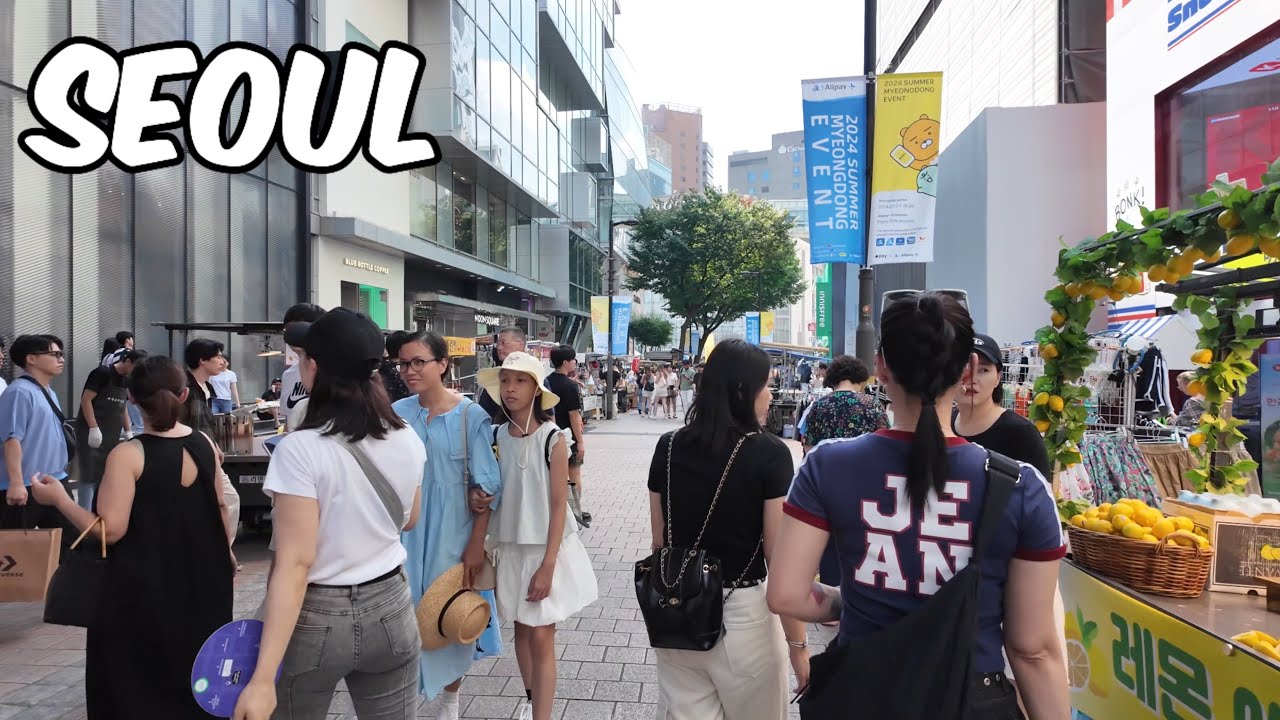 Myeongdong Walking Tour. Seoul City Korea 4k City Tour