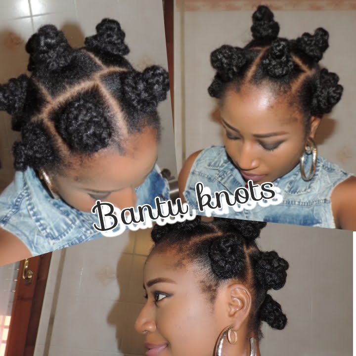 BANTU KNOTS ON NATURAL 4C HAIR WITH EXTENSION .
