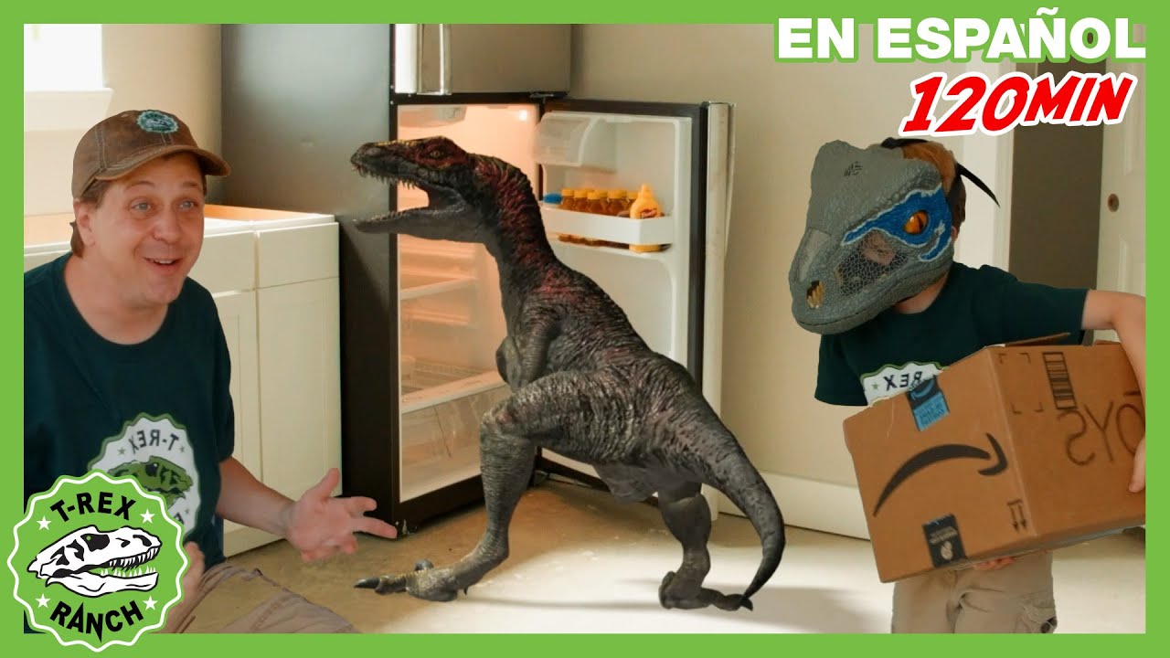 ¡Escape del volcán! Dinosaurios gigantes persiguen a los Rangers | 🦖 T-Rex Rancho | Parque en Vivo!