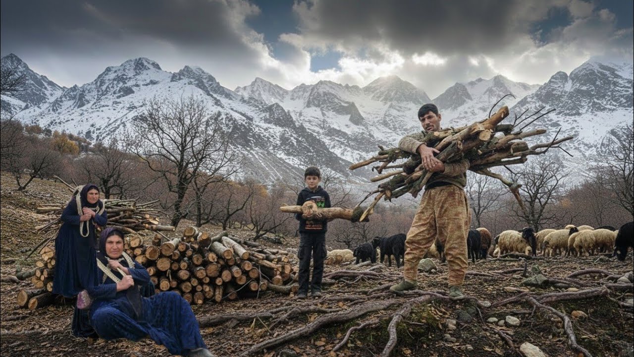 Gathering firewood in the cold mountains: Nomadic Documentary Life | Nomadic Survival in Cold Days❄️