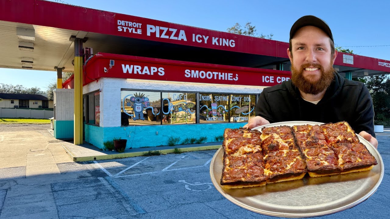 Eating an 8 Sided Detroit Style Deep Dish Pizza at Icy King