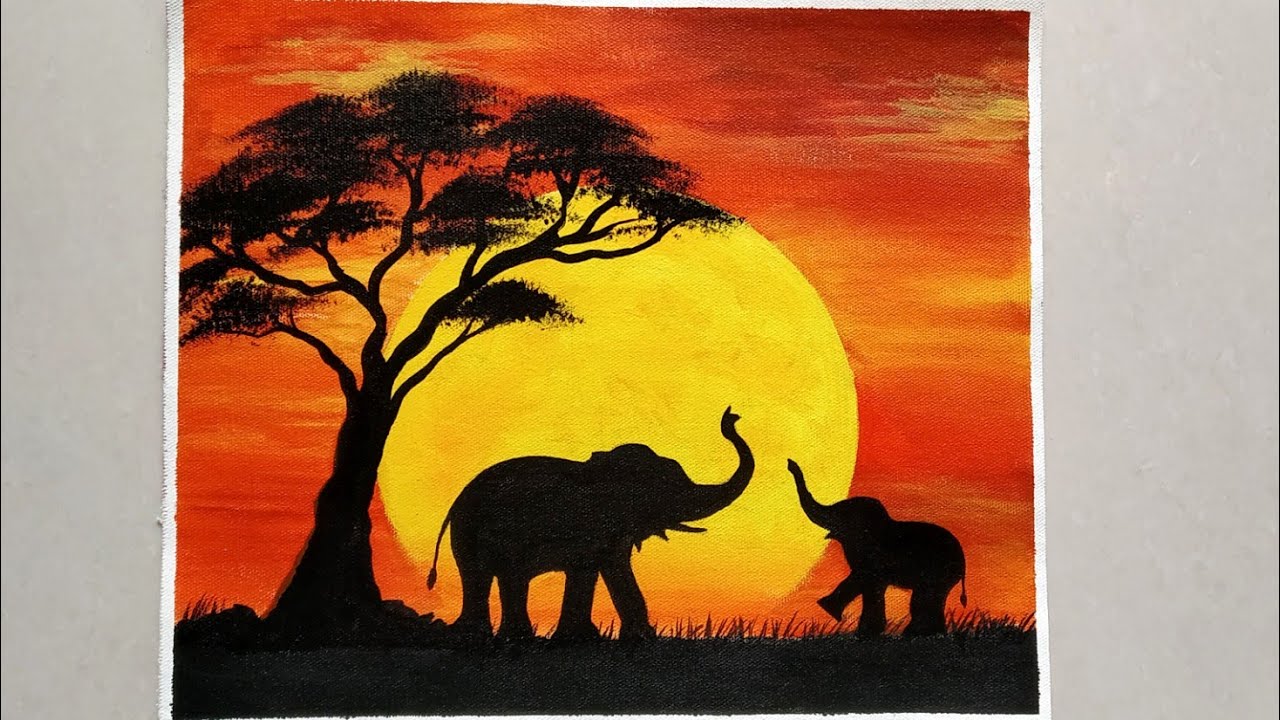 African Sunset - How to Paint AFRICAN SUNSET / Step by step Acrylic painting for Beginners