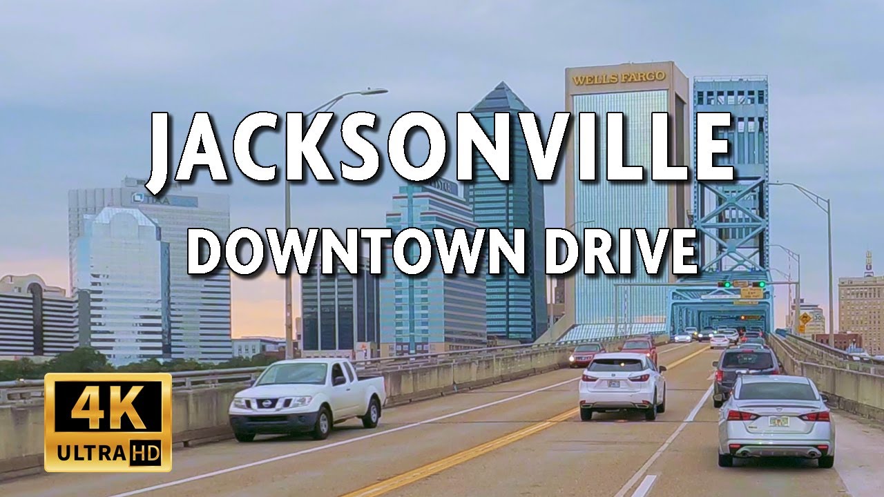 Jacksonville, Florida - Driving Downtown - 4K Video with Live Hi-Fi Street Sound.