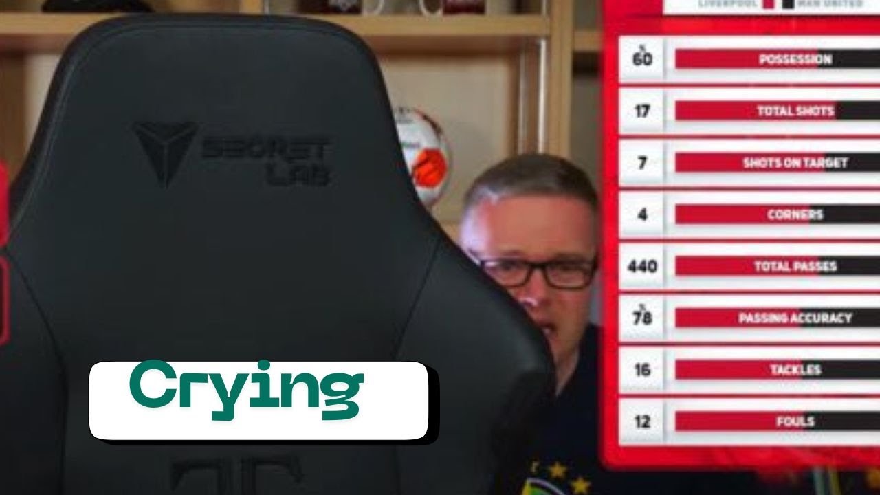 Mark Goldbridge cries after Liverpool defeated Manchester United 7 NIL