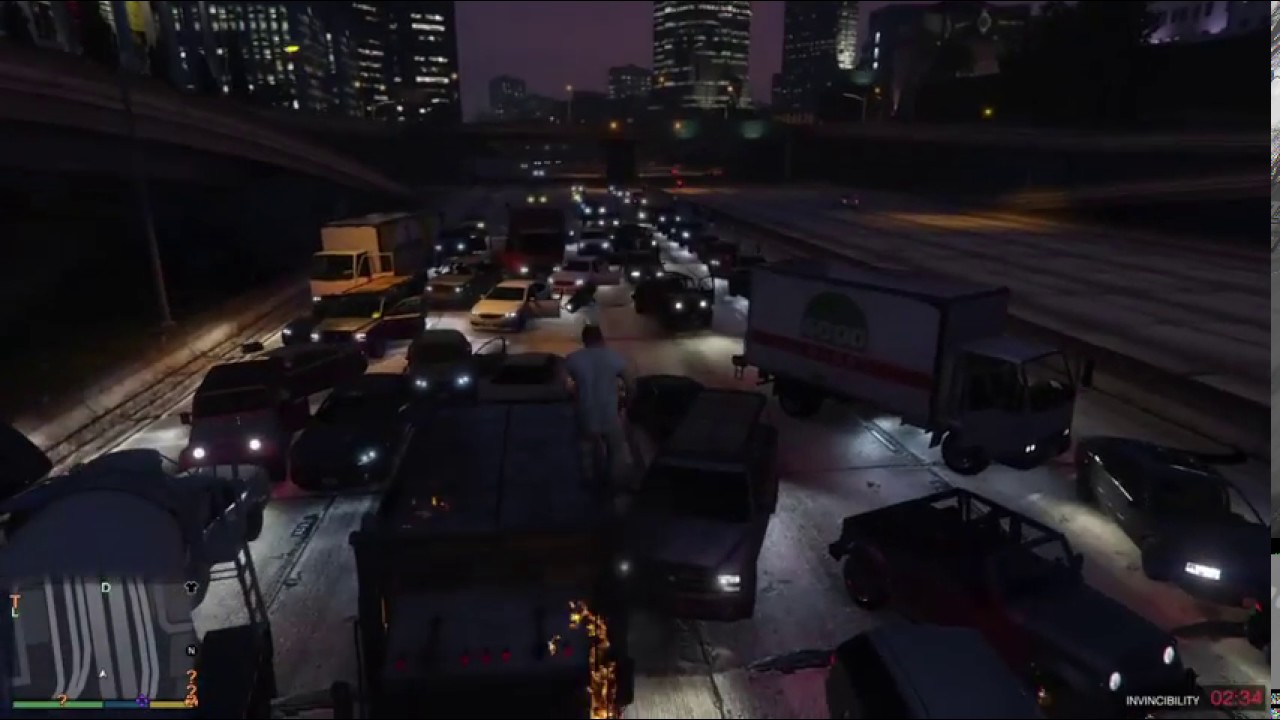 Grand Theft Auto V busy freeway chain reaction explosions