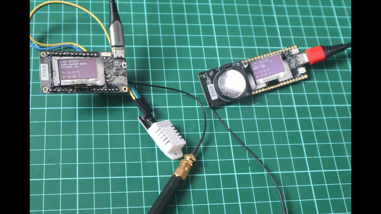 PROJECT #079 : TTGO LORA ESP32 RA02 RA-02 SX1276 WIRELESS TRANSMITTER RECEIVER DHT22 SENSOR DATA