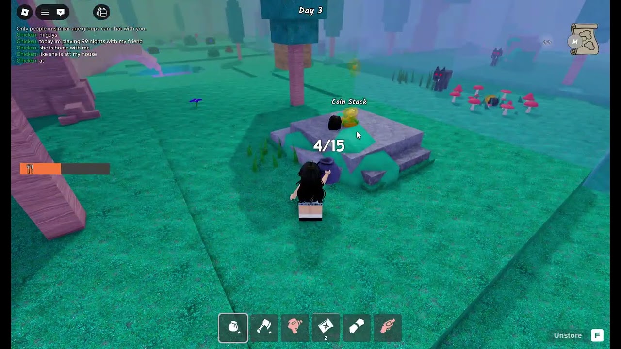 Me and my friend plays 99 nights in the forest.