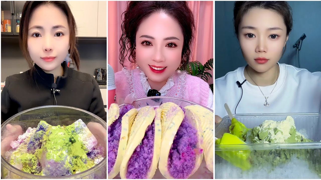 ASMR ICE EATING with MATCHA and MILK POWDER and PASSION FRUIT
