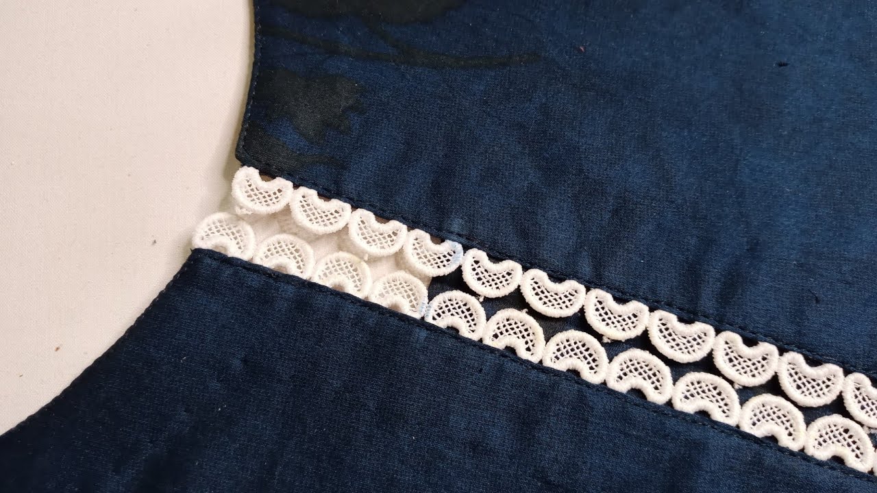 round neck with lace  in slit new  neck design cutting & stitching