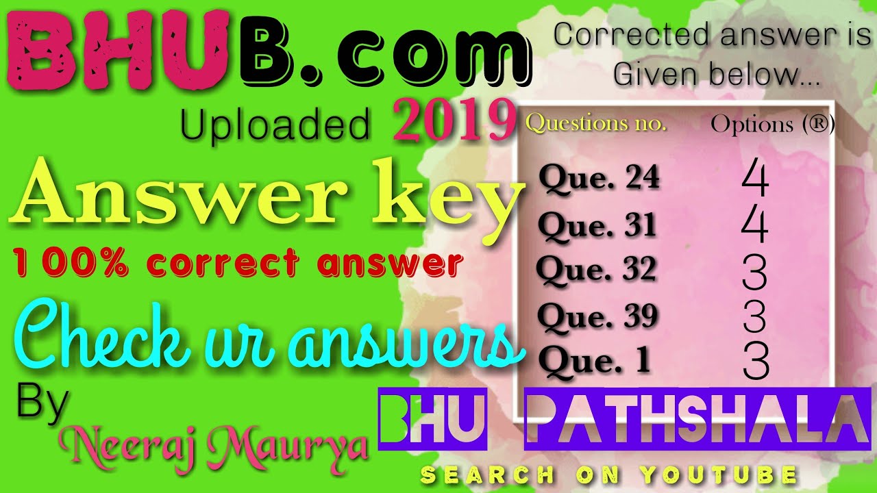 BHU#B.Com Entrance exam 2019 Answer key